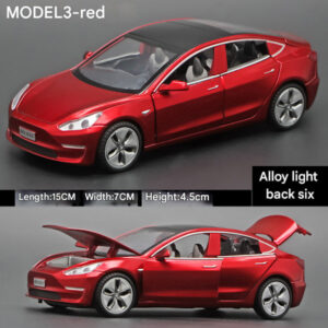 1:32 Tesla Model 3 Legeringsbilmodel Støbt Legetøjsbil med Lys- og Lydeffekter, Børnelegetøj Drengegave Model 3 Rød