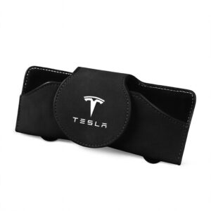 Solbrilleholder / Brilleklemme til Bil - PU-Læder med Magnet & Logo - Tesla
