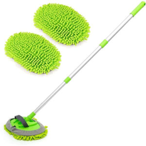 2 i 1 Chenille Mikrofiber Bilvaskemop Center med Aluminiumlegeringslange Håndtag, Justerbar C