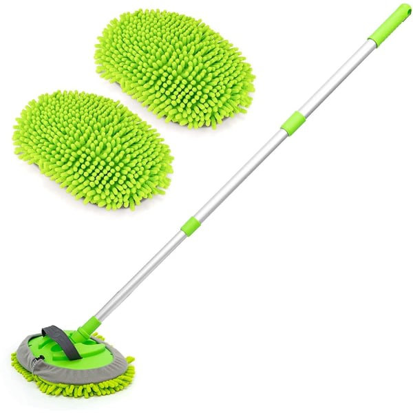 2 i 1 Chenille Mikrofiber Bilvaskemop Center med Aluminiumlegeringslange Håndtag, Justerbar C