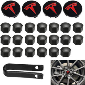 4 stk. Aero hjulkapsler, Model 3 hjulmøtrik dæksler, hjulkapsler med Tesla-logo, møtrik dæksler til Tesla Model 3 Model Y (rød)