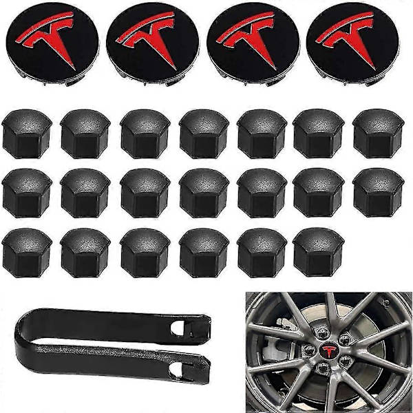 Aero hjulkapselsæt, hjulmøtrikdæksler Model 3 hjulkapselsæt med Tesla-logo, navcenterdæksel, møtrikdæksler til Tesla Model 3 Model Y (sort)