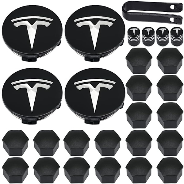 Hjulkapselsæt, Tesla Navkapsler Centerkapsler Hjulkapselmøtrikdæksler til Tesla Model 3, Model Y, Model S, Model X, Sølv Logo