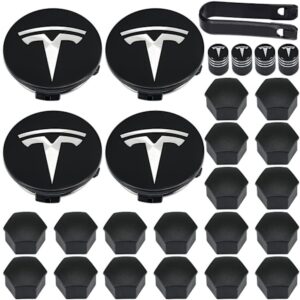 Hjulkapselsæt, Tesla navkapselcenterdæksler navkapsler til Tesla Model 3, Model Y, Model S, Model X, sølvfarvet logo