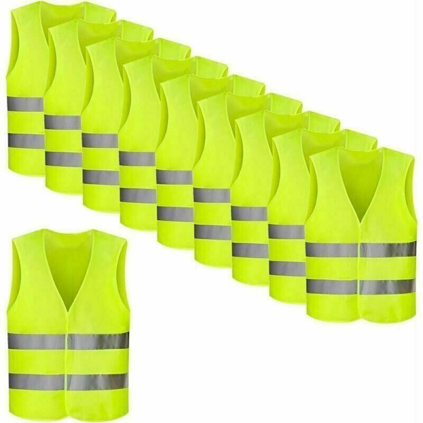Pakke med 8 sikkerhedsveste med høj synlighed, neongul, refleksvest, ulykkesvest, 360 graders reflekterende vejhjælp -