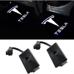 Større Projektions-Pøllelys Logo Projektor Dør Hilsen Trinlys Tilbehør til Tesla Model 3/S/X/Y (1. Emblem med Bogstaver 2 stk