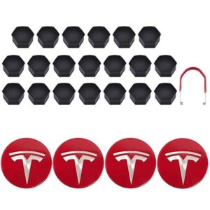 Tesla Model 3 Y S X Hjulkapselsæt Centerkapsel Nav Møtrikdæksel Sort Rød Hvid Grå Med 4 Centerkapsler 20 Møtrikdæksler