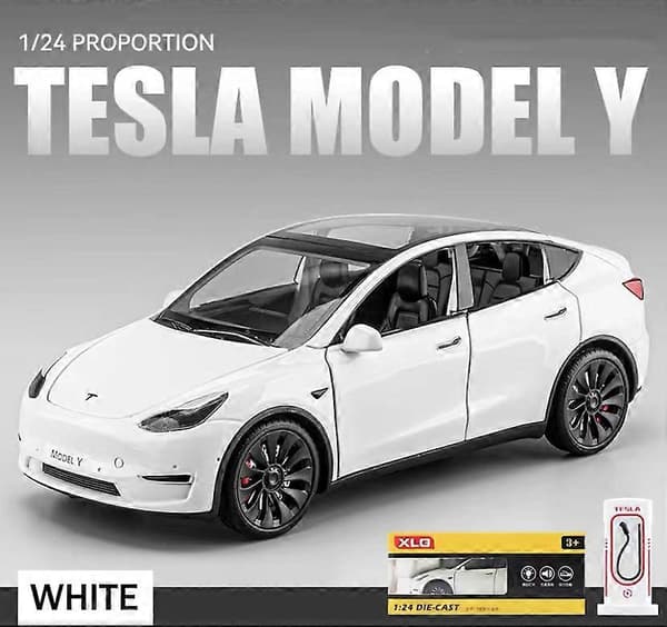 1:24 Tesla Model Y Model 3 Opladningsbase Legering Støbt Legetøjsbil Model Lyd og Lys Børnelegetøj Samlerobjekt Fødselsdagsgave