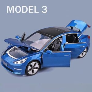 1:32 Tesla Model X Model 3 Model S Model Y Legeret Bilmodel Støbt Legetøjsbil Lyd og Lys Børnelegetøj Til Børn Gaver Drenge Legetøjsmodel 3 Blå