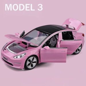 1:32 Tesla Model X Model 3 Model S Model Y Legeret Bilmodel Støbt Legetøjsbil Lyd og Lys Børnelegetøj Til Børn Gaver Drenge Legetøjsmodel 3 Pink