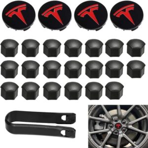 4 stk. Aero hjulkapsler, Model 3 hjulmøtrik dæksler, hjulkapsler med Tesla-logo, møtrik dæksler til Tesla Model 3 Model Y (rød)