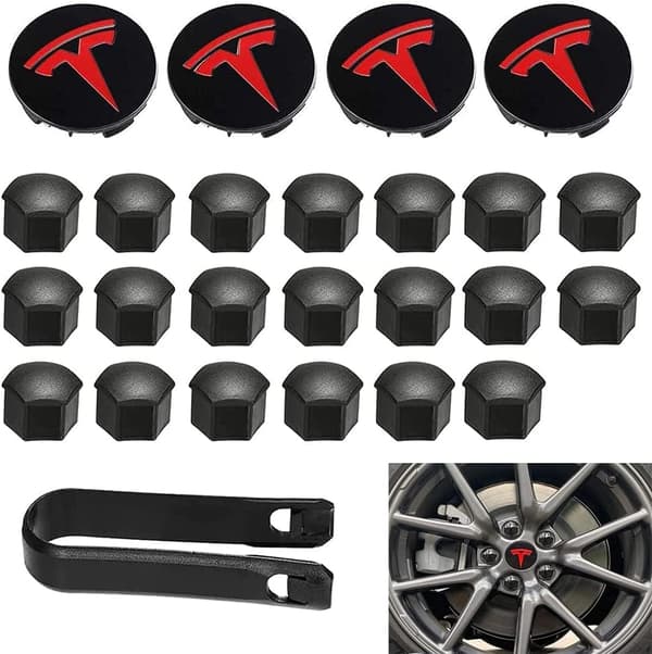 4 stk. Aero hjulkapsler, Model 3 hjulmøtrik dæksler, hjulkapsler med Tesla-logo, møtrik dæksler til Tesla Model 3 Model Y (rød)