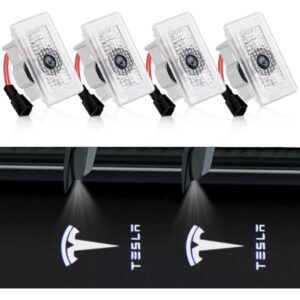 4 stk. Tesla Puddle Lights Bildørlampe Logoprojektor, Ultralet LED 3D Laser Ghost Shadow Light, Invitationslamper til Model 3 YSX Tilbehør