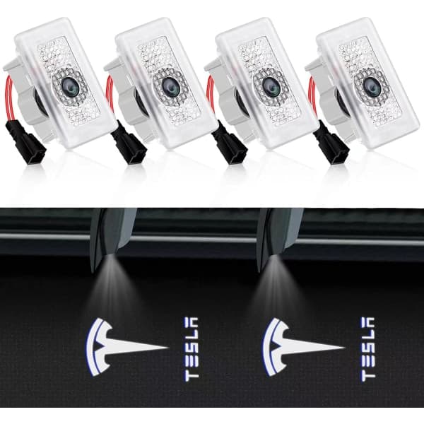 4 stk. Tesla dørlys med logo-projektor, ultra-lysende LED 3D laser-skyggelys, velkomstlys til Model 3 Y S X tilbehør