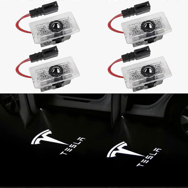 Dørlogo Projektorlys Velkomstlys Trinlys Til Tesla Model 3 Model Y Model S Model X Billedørlys Tesla Lys Tesla Tilbehør, 4 (FMY)