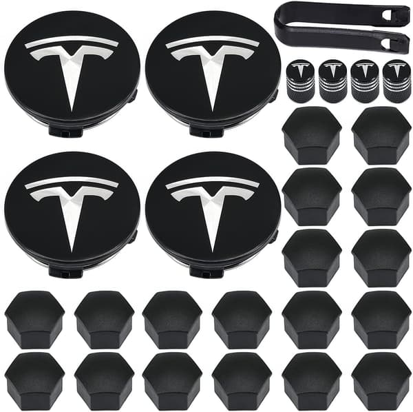 Hjulkapselsæt, Tesla navkapselcenterdæksler navkapsler til Tesla Model 3, Model Y, Model S, Model X, sølvfarvet logo