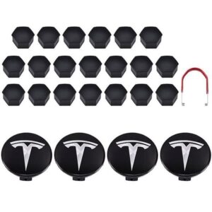 [KK] Tesla Model 3 Y S X Hjulkapselsæt Centerkapsel Navmøtrikbeskytter Sort Rød Hvid Grå Med 4 Centerkapsler 20 Møtrikbeskyttere