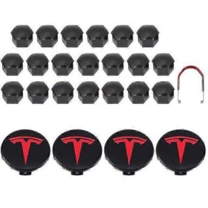 Tesla 3 Y S X Hjulkapselsæt Centerkapsel Nav Møtrikdæksel Rød Grå Med 4 Centerkapsler 20 Møtrikdæksler