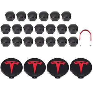 Tesla Model 3 Y S X Hjulkapselsæt Centerkapsel Nav Møtrikdæksel Sort Rød Hvid Grå Med 4 Centerkapsler 20 Møtrikdæksler