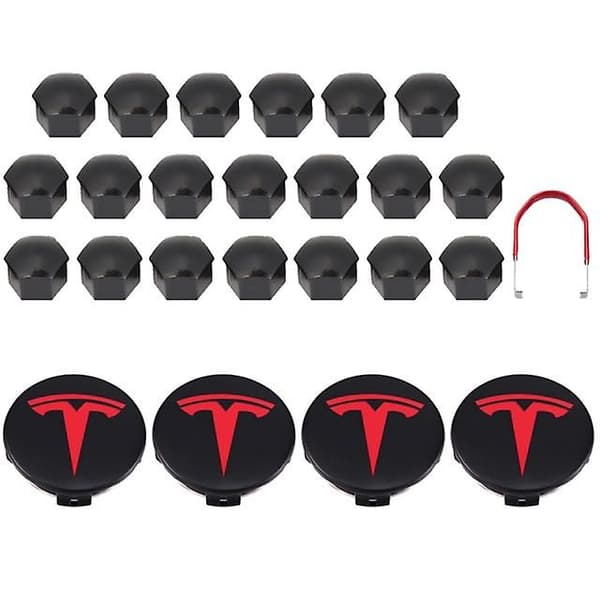 Tesla Model 3 Y S X Hjulkapselsæt Centerkapsel Nav Møtrikdæksel Sort Rød Hvid Grå Med 4 Centerkapsler 20 Møtrikdæksler
