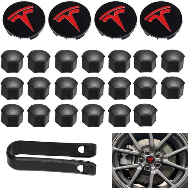 4 stk. Aero hjulkapselsæt, Model 3 hjulmøtrikdæksler, hjulkapselsæt med Tesla-logo, møtrikdæksler til Tesla Model 3 Model Y (rød)