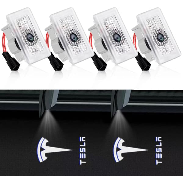 4 stk. Tesla Pøl Lamper Billampe Dørlys Logoprojektor, Ultralet LED 3D Laser Ghost Shadow Light, Invitationslys til Model 3 YSX Tilbehør