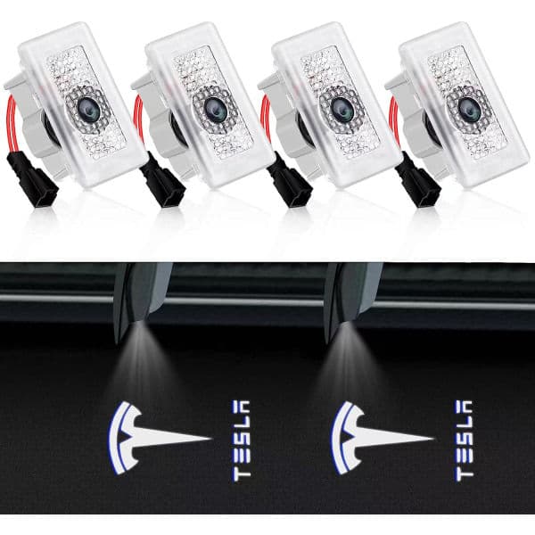 4 stk. Tesla Pool Lights Bildørslampe Logo Projektor, Ultralet LED 3D Laser Ghost Shadow Light, Velkomstlys til Model 3 YSX Tilbehør