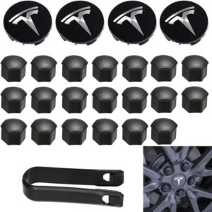 Hjulmøtrikbeskyttelse Model 3 Hjulkapsler med Tesla-logo, Navmøtrikbeskyttelse til Tesla Model 3 Model Y (Sort)