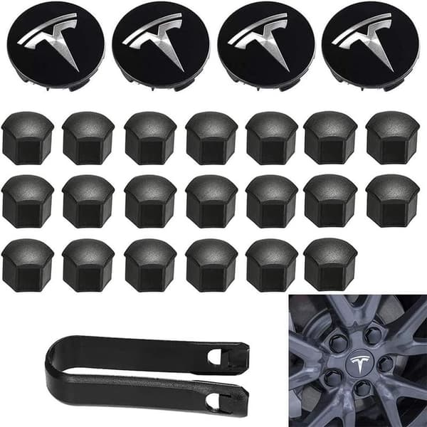 Hjulmøtrikbeskyttelse Model 3 Hjulkapsler med Tesla-logo, Navmøtrikbeskyttelse til Tesla Model 3 Model Y (Sort)