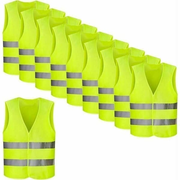 Pakke med 8 sikkerhedsveste med høj synlighed, neongul, refleksvest, ulykkesvest, 360 graders reflekterende vejhjælp -