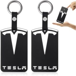 Sæt med 2 silikone nøgleringe - Kortholder - Med nøglering - Kortetui - Badgeholder - Etui til Tesla Model 3 - Tilbehør. Sort. 10 x 6,6 cm