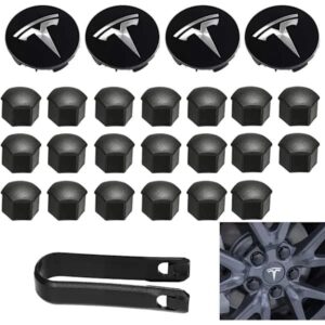 Sommersalg Hjulfælgmøtrikdæksler Model 3 Hjulkapsler med Tesla-logo, Hjulfælgmøtrikdæksler til Tesla Model 3 Model Y (Sort)