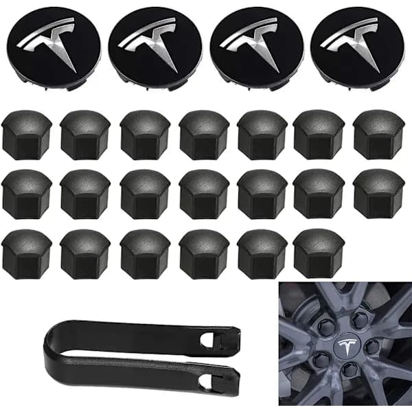 Sommersalg Hjulfælgmøtrikdæksler Model 3 Hjulkapsler med Tesla-logo, Hjulfælgmøtrikdæksler til Tesla Model 3 Model Y (Sort)
