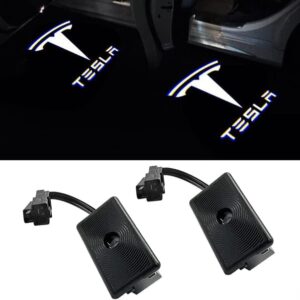 Større Projektions-Pøllelys Logo Projektor Dør Hilsen Trinlys Tilbehør til Tesla Model 3/S/X/Y (1. Emblem med Bogstaver 2 stk
