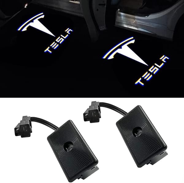 Større Projektions-Pøllelys Logo Projektor Dør Hilsen Trinlys Tilbehør til Tesla Model 3/S/X/Y (1. Emblem med Bogstaver 2 stk