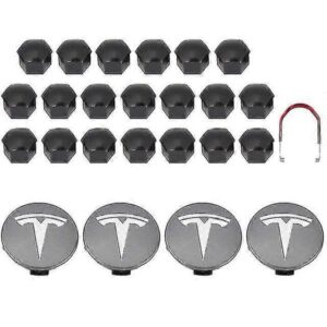 Tesla 3 Y S X Hjulkapselsæt Centerkapsel Nav Møtrikdæksel Rød Grå Med 4 Centerkapsler 20 Møtrikdæksler