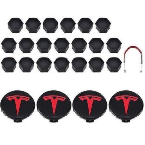 Tesla 3 Y S X Hjulkapselsæt Centerkapsel Nav Møtrikdæksel Rød Grå Med 4 Centerkapsler 20 Møtrikdæksler