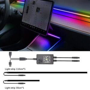 Til Tesla Model 3 Y Midterkonsol Instrumentbræt Trådløs Opladning Lys 64 farver RGB Neon LED Omgivelseslampe USB Strøm App Controller
