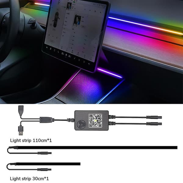 Til Tesla Model 3 Y Midterkonsol Instrumentbræt Trådløs Opladning Lys 64 farver RGB Neon LED Omgivelseslampe USB Strøm App Controller